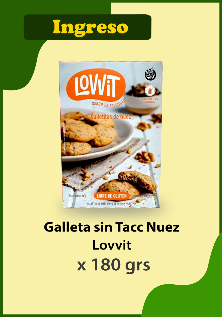 Novedades Productos LOVVIT - Galleta sin Tacc almendras y harina de garbanzo x 180 gr